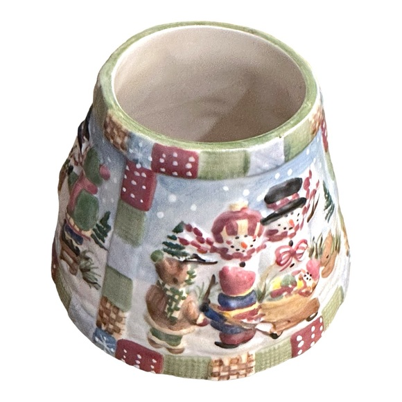 Ceramic YANKEE CANDLE SHADE Quilt Snow Winter Snowman ~ 3” Tall - Picture 8 of 10